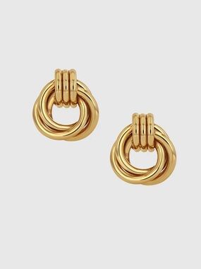 Polished Gold Interlocking Knot Stud Earrings - Women Jewelry